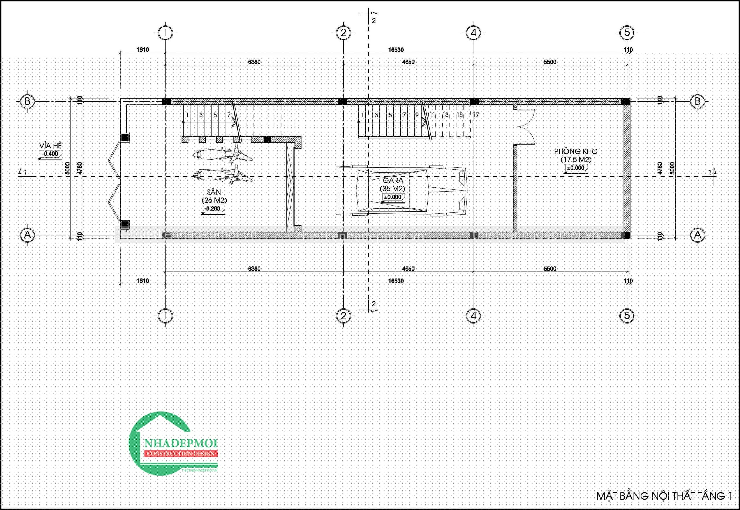 Mẫu nhà phố 1 trệt 3 lầu 1 sân thượng mặt tiền 5m