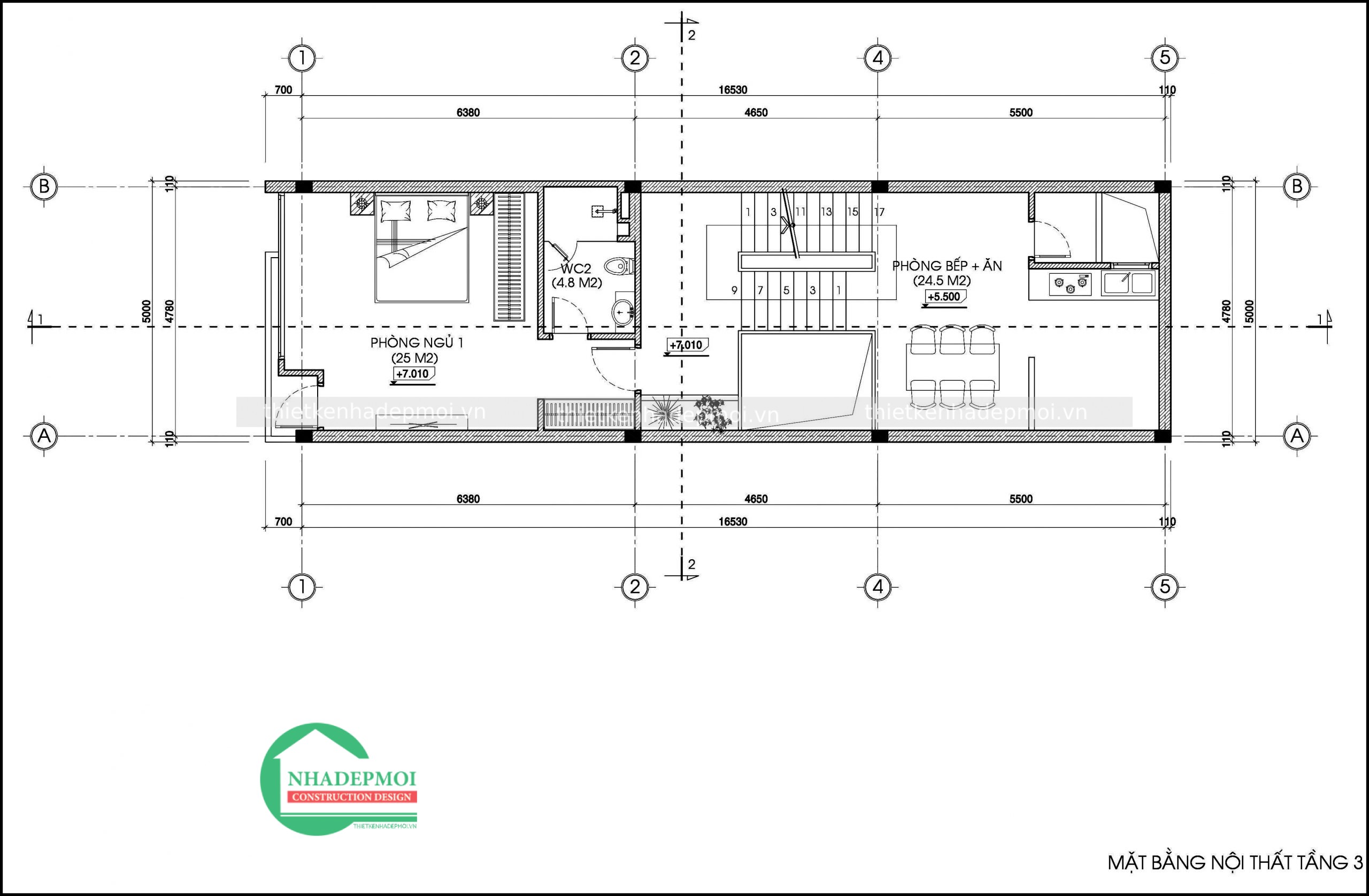 Mẫu nhà phố 1 trệt 3 lầu 1 sân thượng mặt tiền 5m