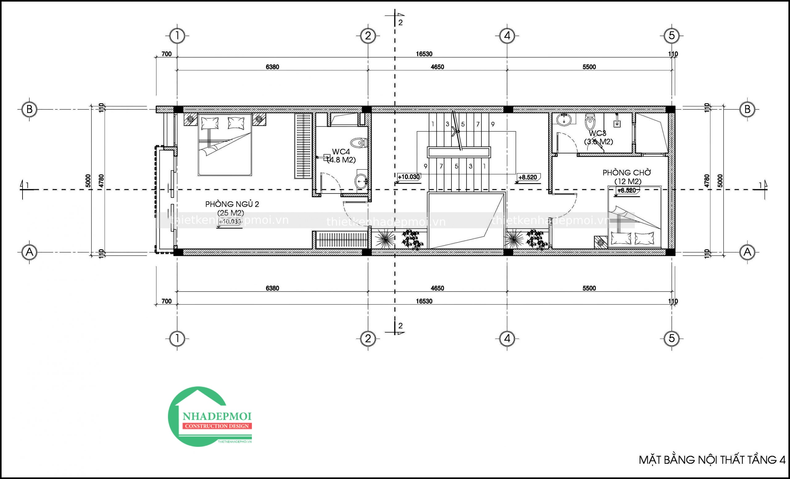 Mẫu nhà phố 1 trệt 3 lầu 1 sân thượng mặt tiền 5m