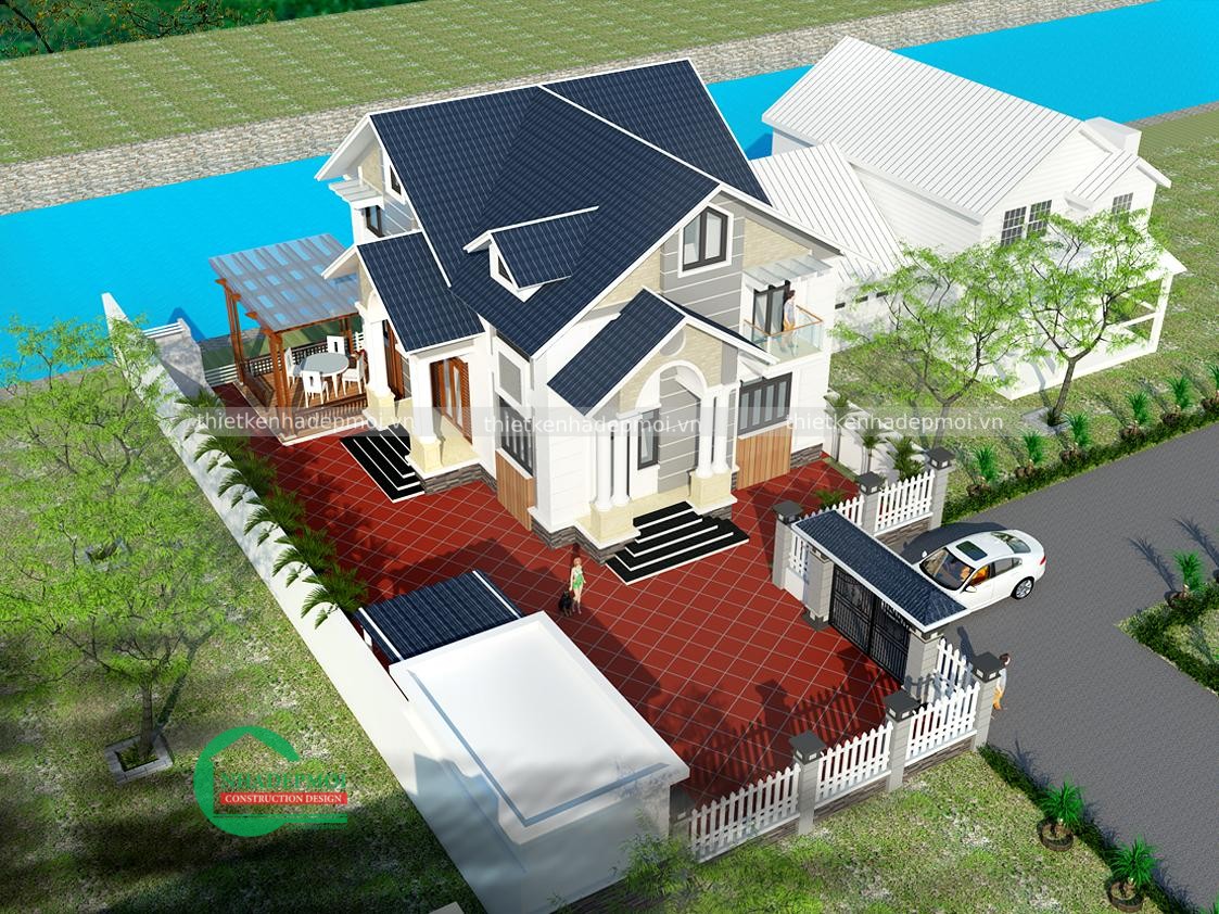 Mẫu nhà vườn 1 trệt 1 lửng mái thái 3 phòng ngủ anh phương - msngl2020