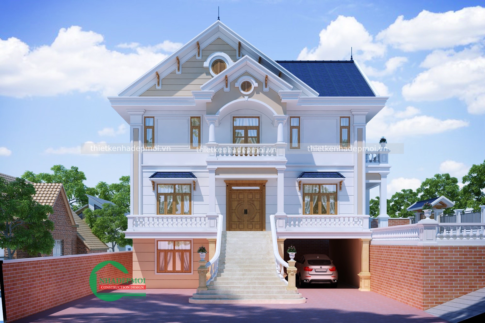 Mẫu biệt thự mái thái 2 tầng
