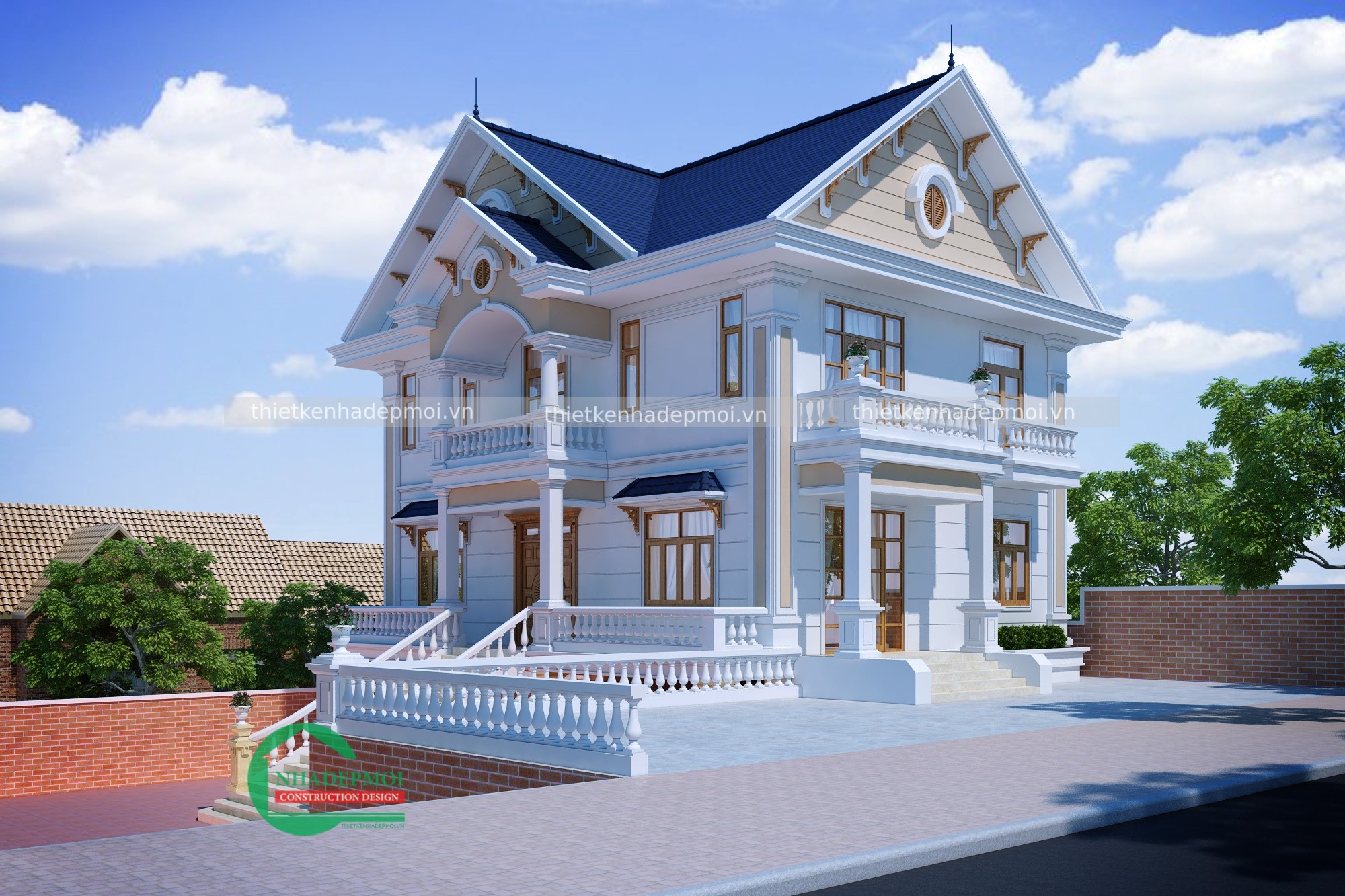 Mẫu biệt thự mái thái 2 tầng