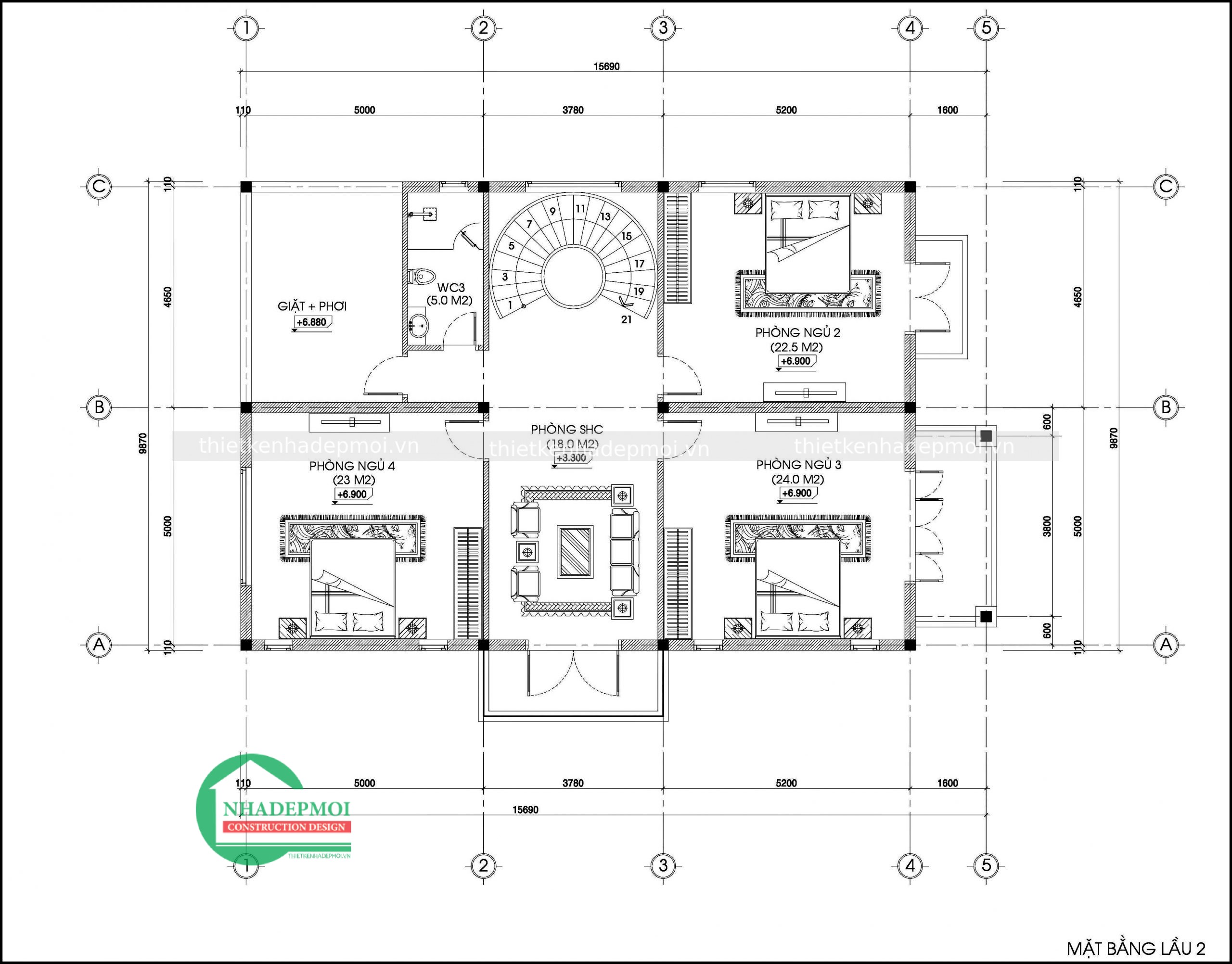 Mẫu biệt thự mái thái 2 tầng