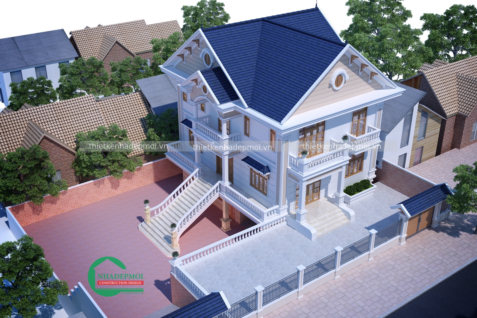 Mẫu biệt thự mái thái 2 tầng