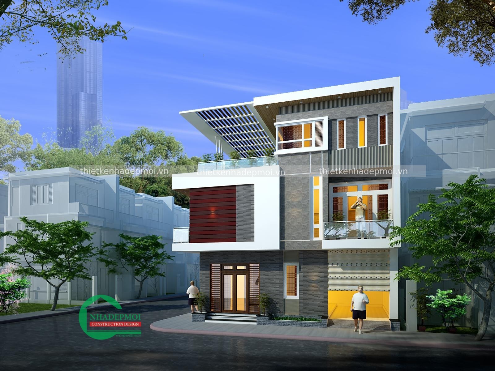 Mẫu nhà phố 2 mặt tiền mái bằng hiện đại anh đức - msnp2020