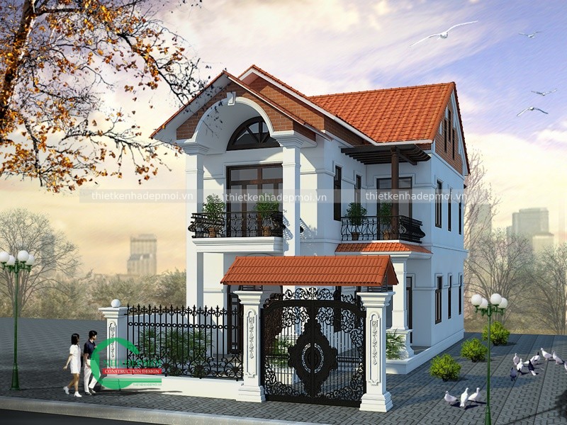 Mẫu nhà mái ngói ngang 8m thiết kế hình chữ l hướng đông nam chị hà - msncl2020