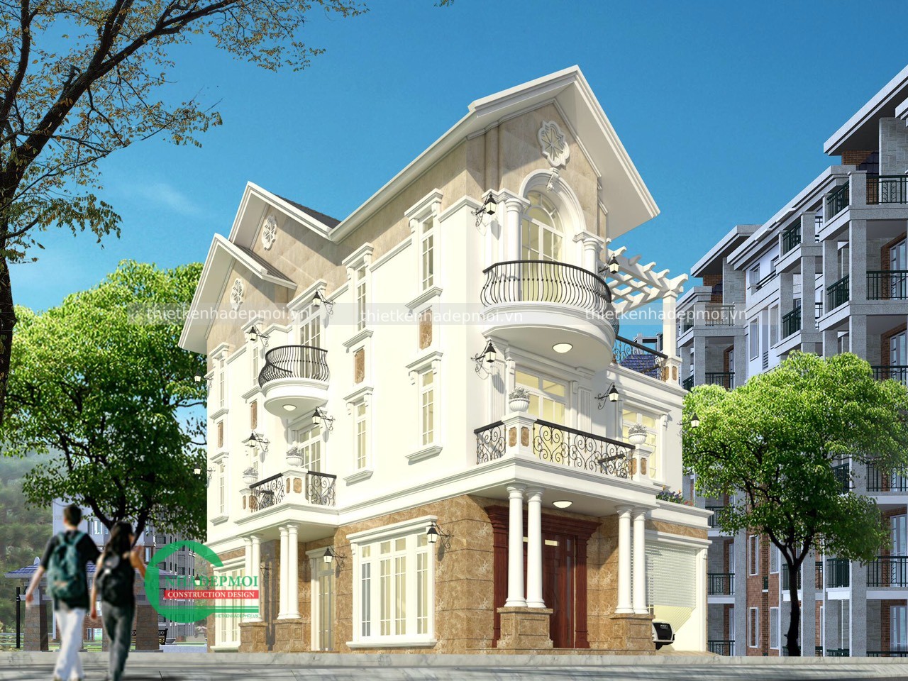 Mẫu biệt thự mái thái 2 tầng
