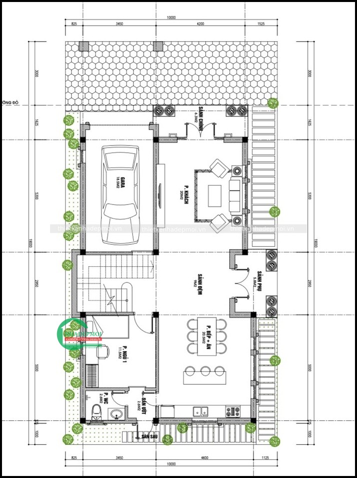 Mẫu biệt thự mái thái 2 tầng