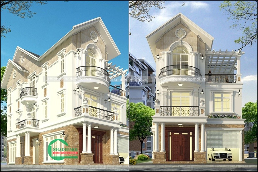 Mẫu biệt thự mái thái 2 tầng