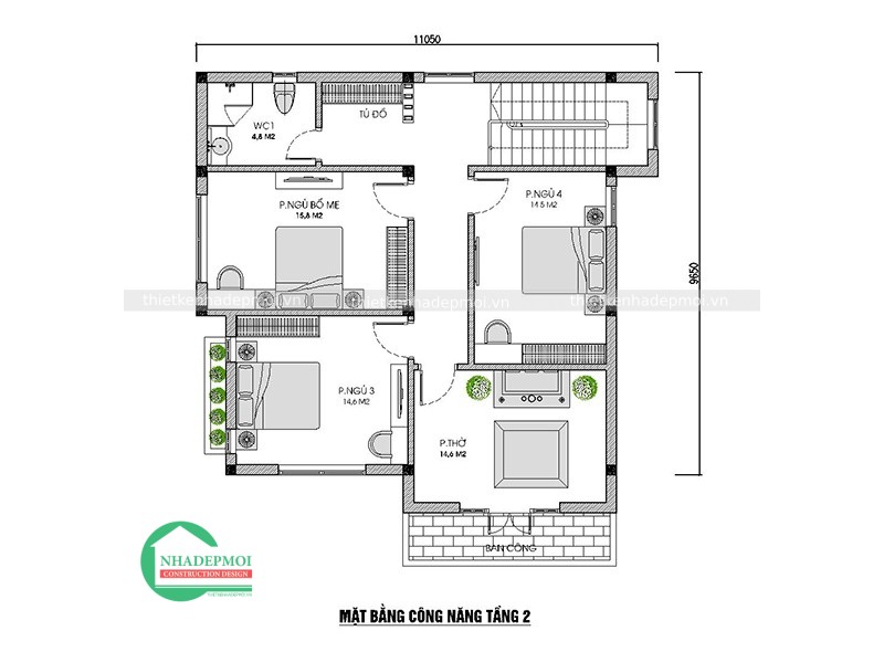 Mẫu biệt thự vườn 1 trệt 1 lầu ở quê 5 phòng ngủ