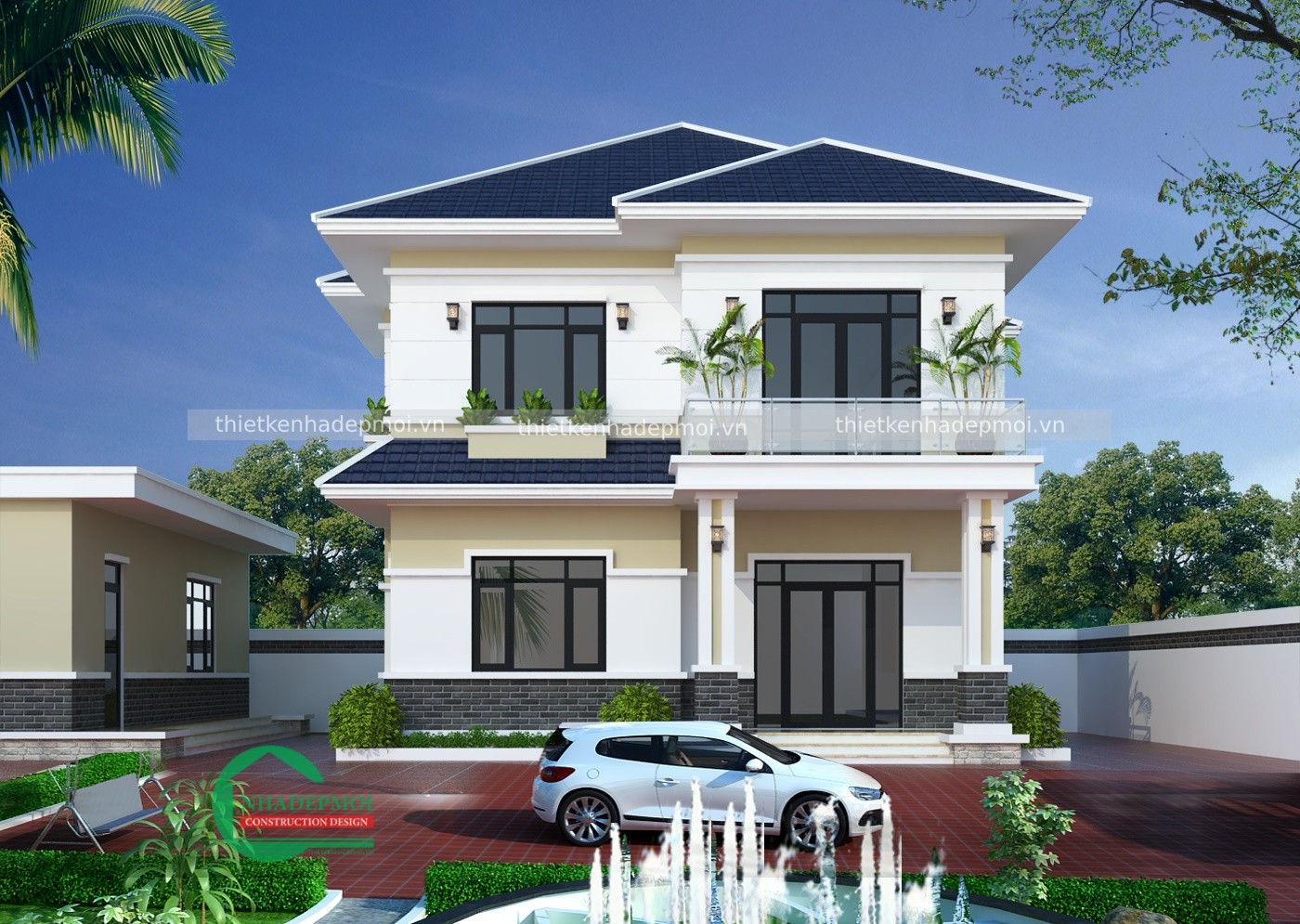 Mẫu biệt thự vườn 1 trệt 1 lầu ở quê 5 phòng ngủ
