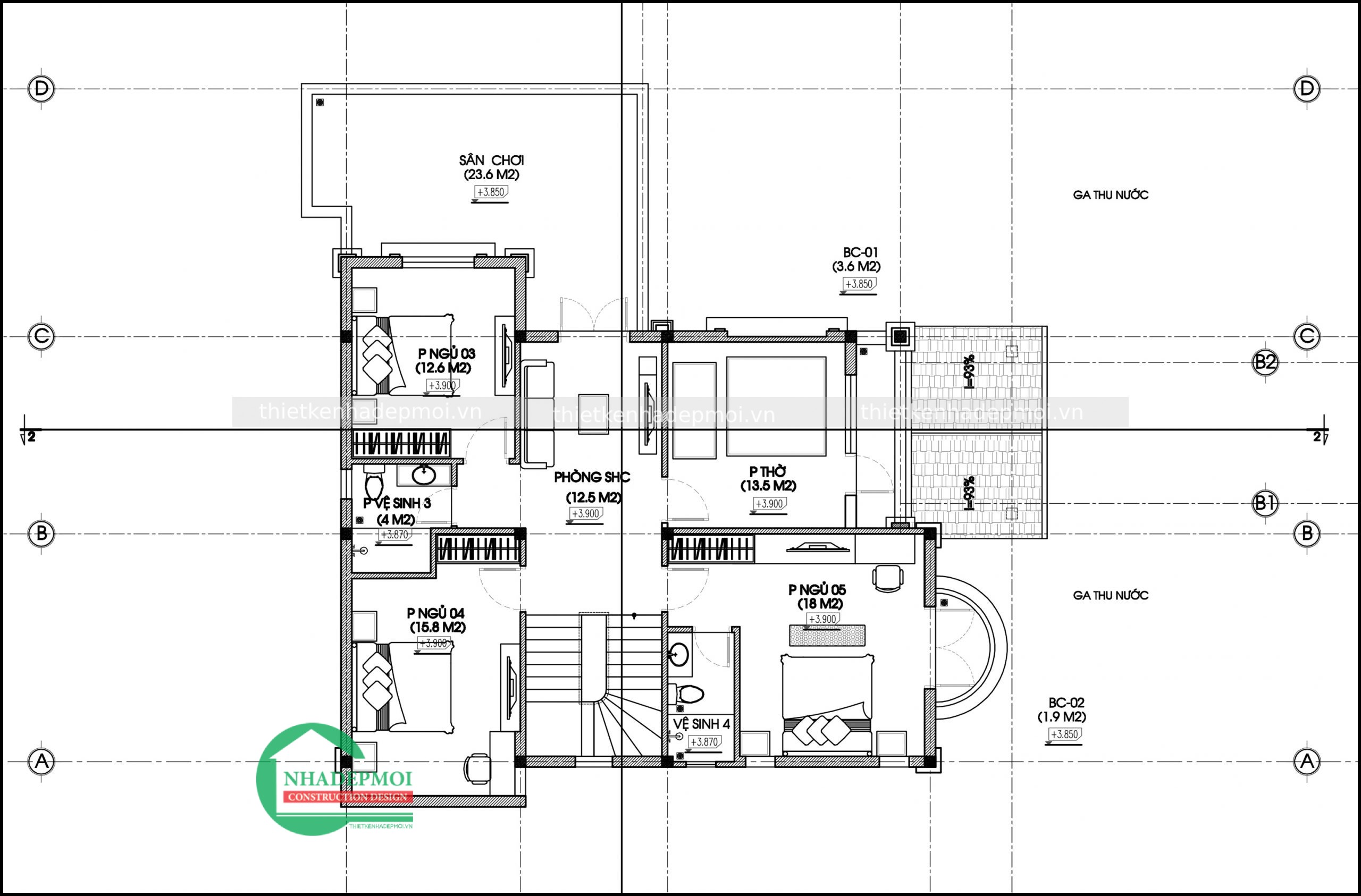 Mẫu biệt thự phố 2 tầng tân cổ điển