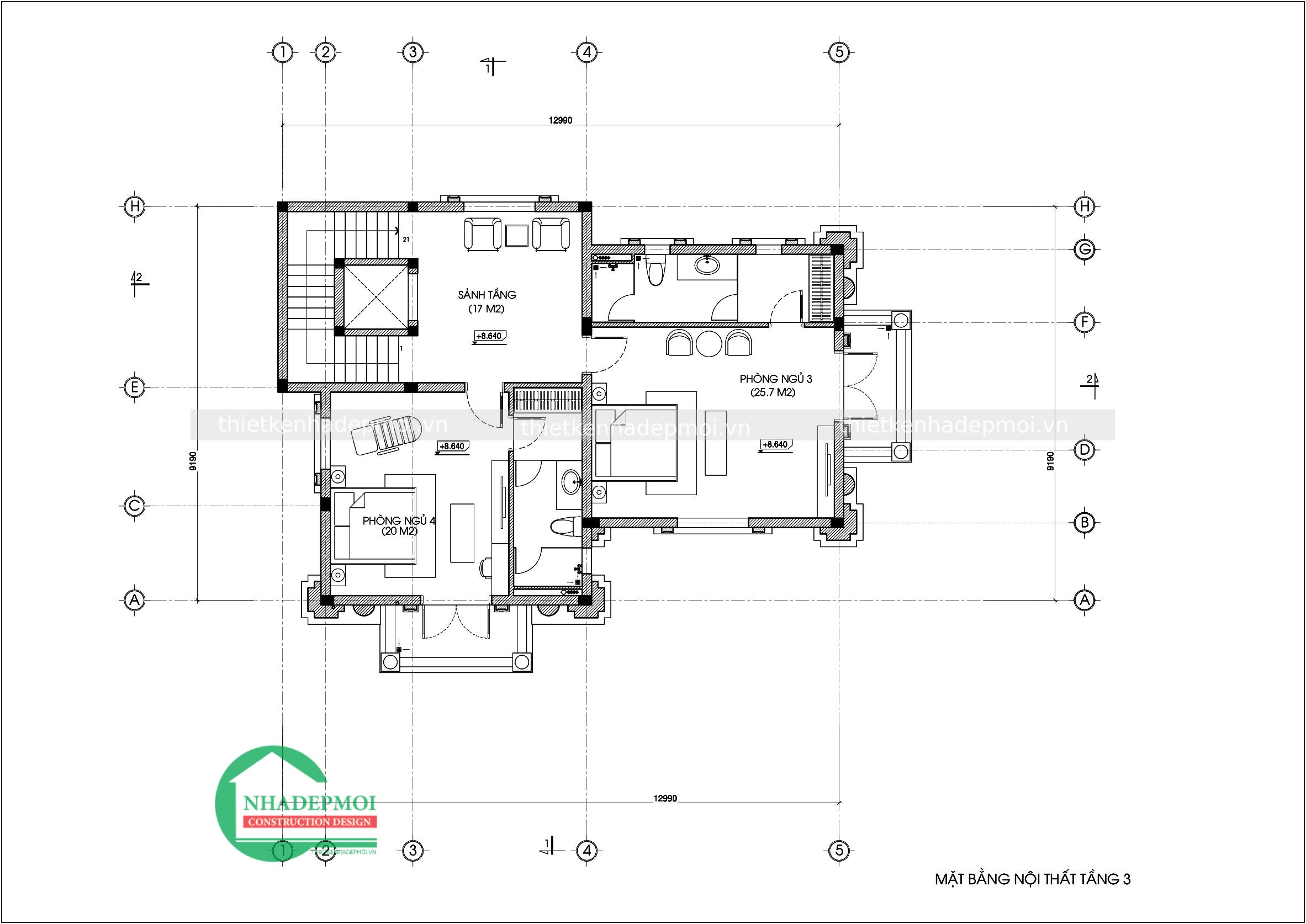 Biệt thự phố 3 tầng 2 mặt tiền 1 trệt 2 lầu 1 tum anh tạo