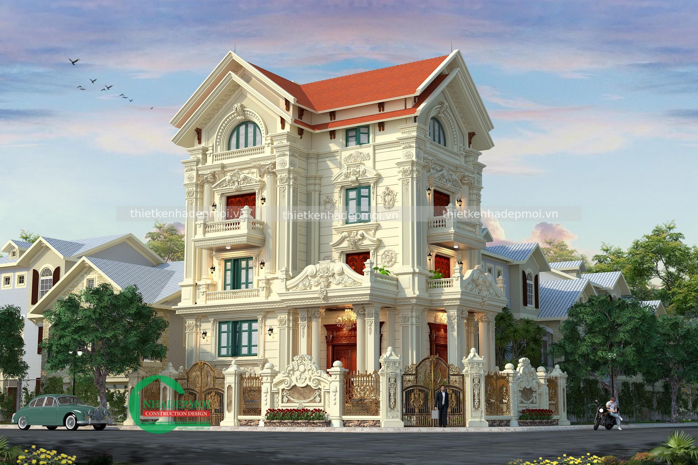 Biệt thự phố 3 tầng 2 mặt tiền 1 trệt 2 lầu 1 tum anh tạo