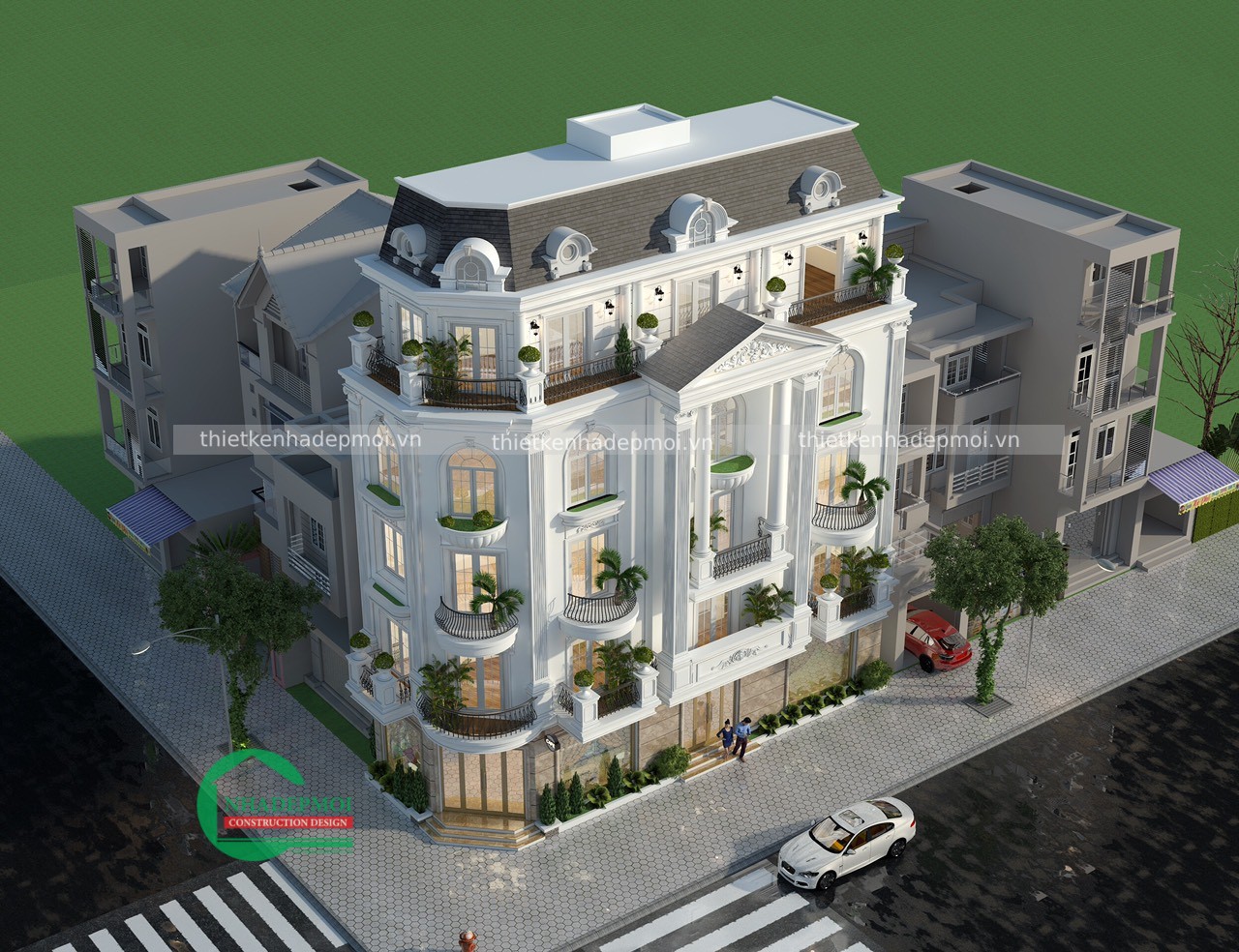 Mẫu biệt thự phố 2 mặt tiền kiến trúc pháp chị giang