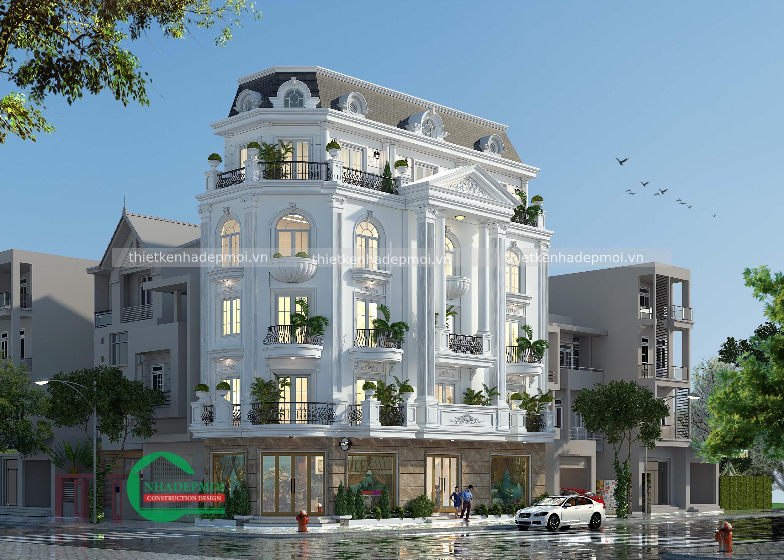 Mẫu biệt thự phố 2 mặt tiền kiến trúc pháp chị giang