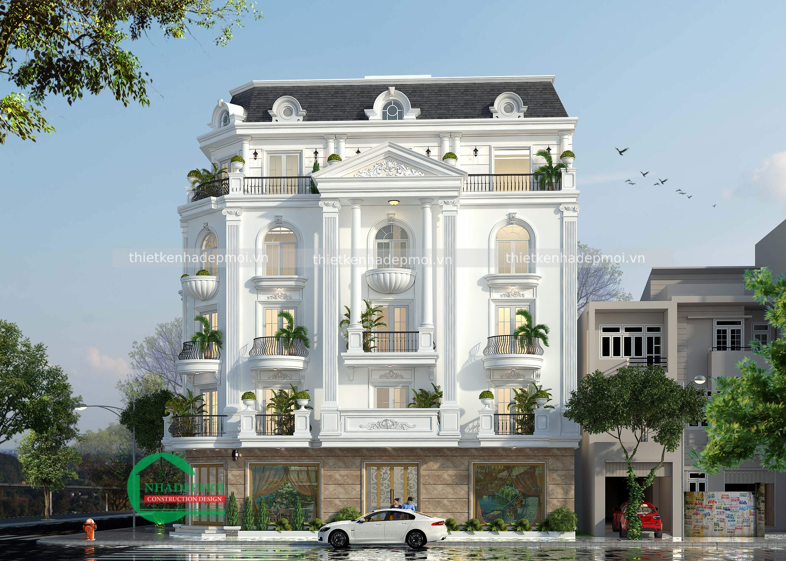 Mẫu biệt thự phố 2 mặt tiền kiến trúc pháp chị giang