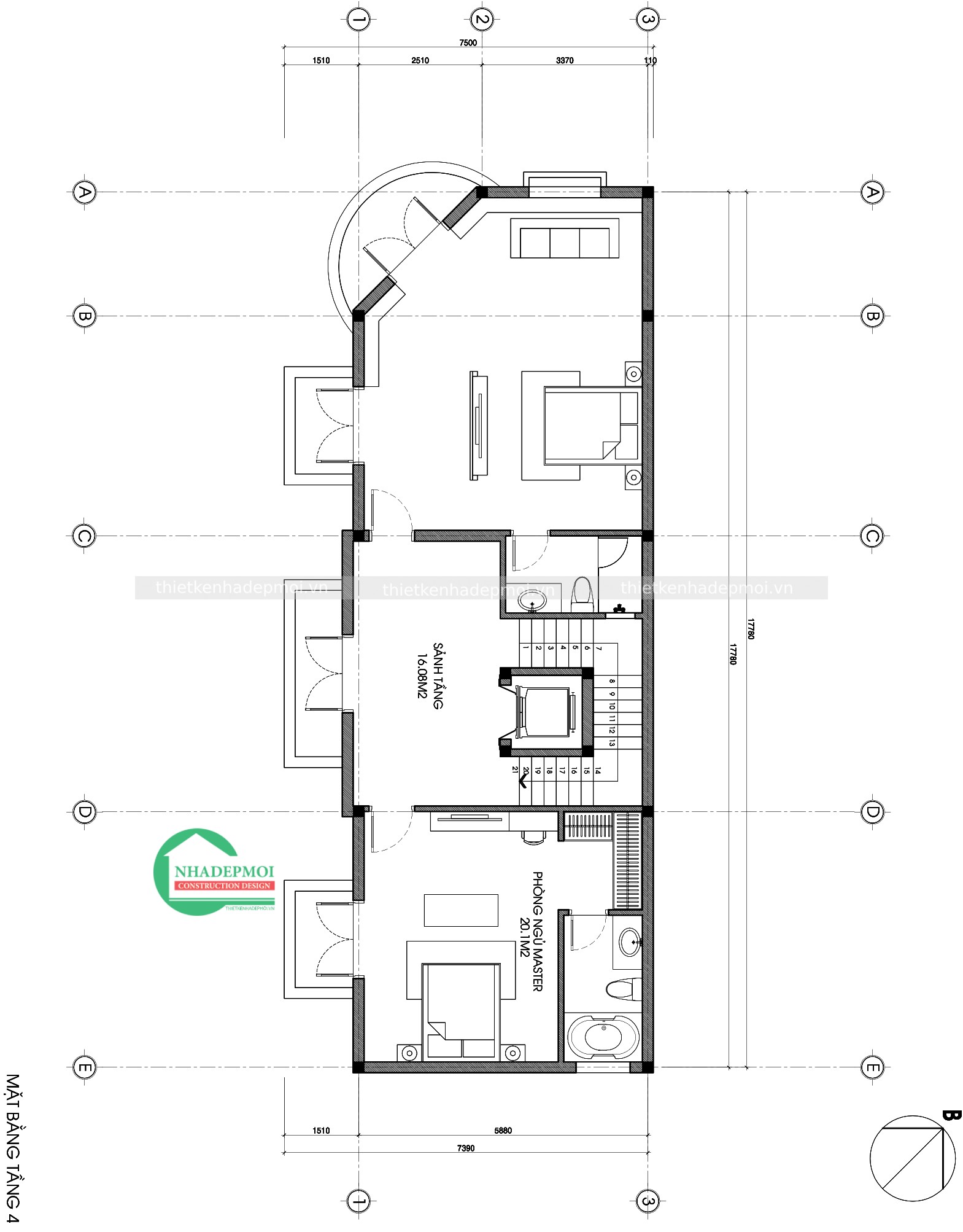 Mẫu biệt thự phố 2 mặt tiền kiến trúc pháp chị giang