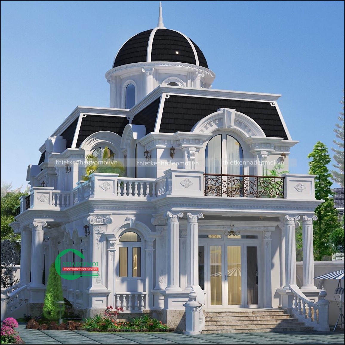 Thi công biệt thự cổ điển 2 tầng 700m2 có sân vườn trọn gói anh duy tiền giang - msxd2020