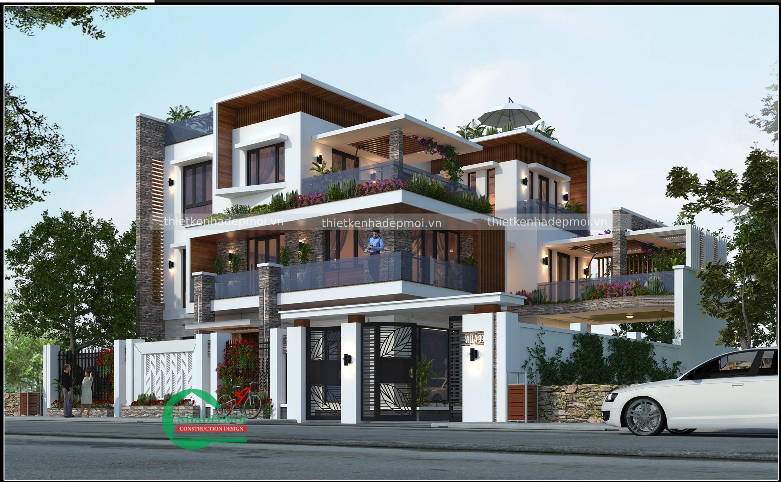 Biệt thự hiện đại 1 trệt 2 lầu có nhiều cây xanh chị hà