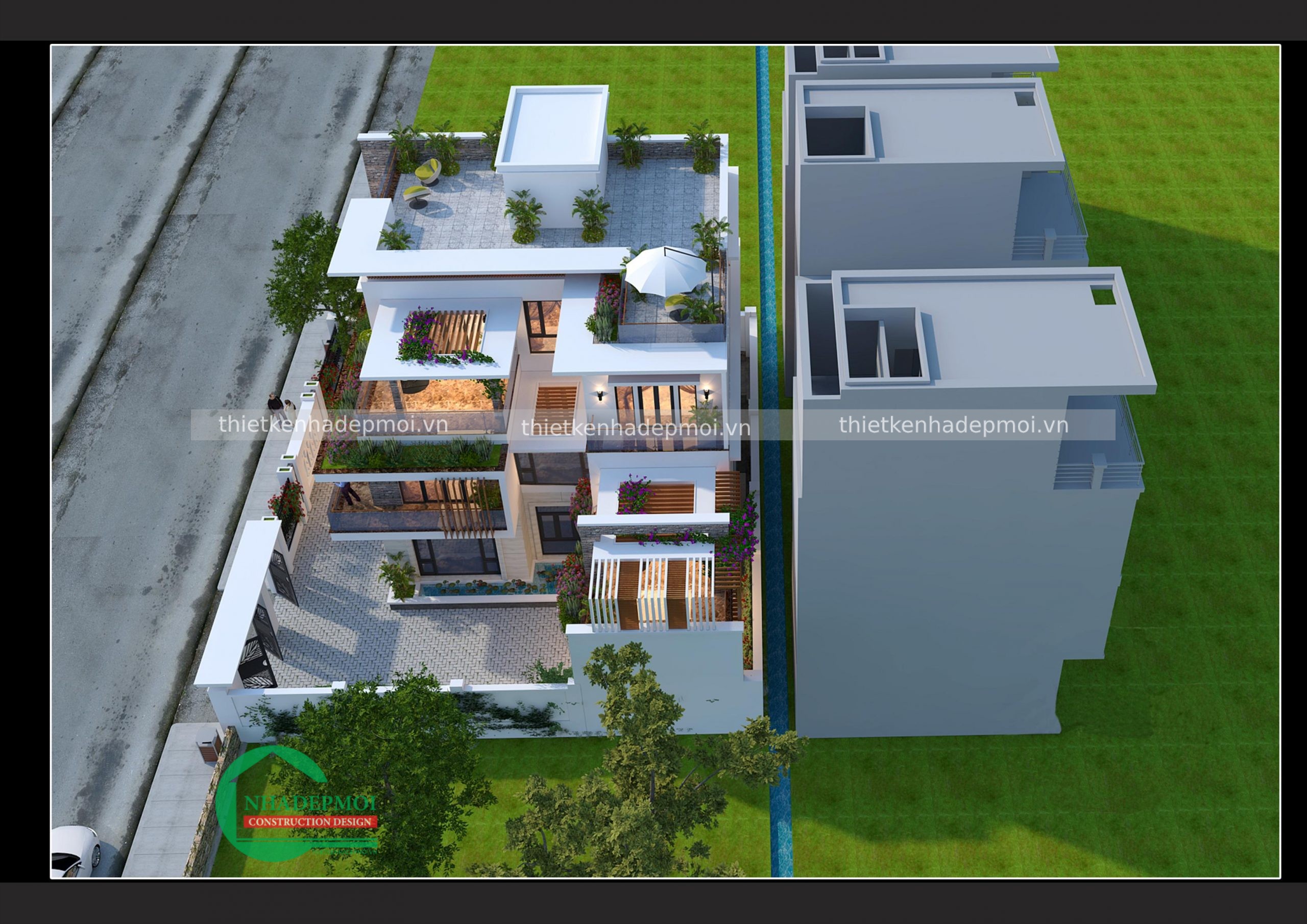 Biệt thự hiện đại 1 trệt 2 lầu có nhiều cây xanh chị hà