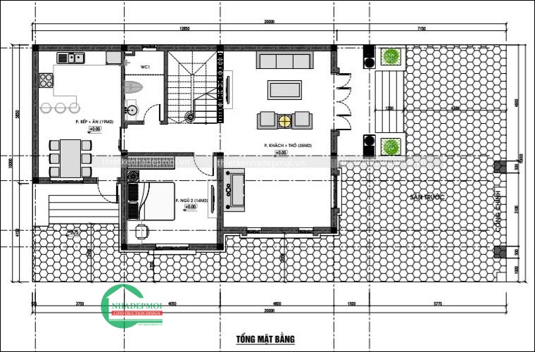 Mẫu biệt thự mặt tiền mái thái có 4 phòng ngủ