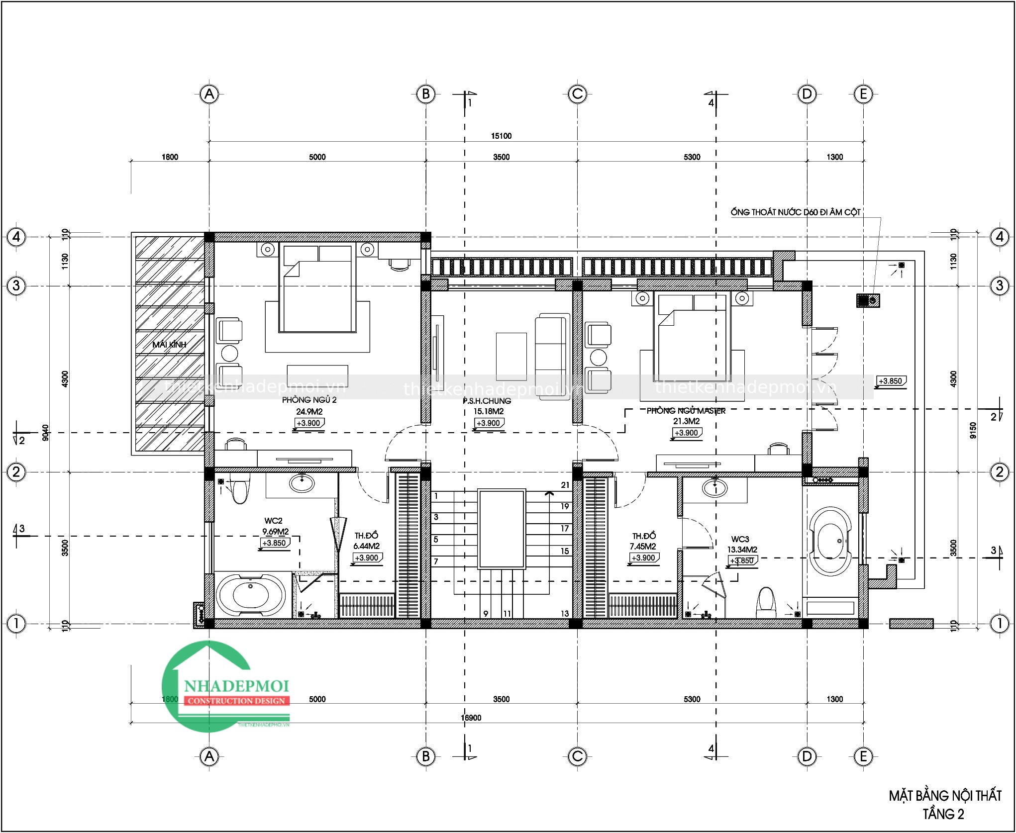 Mẫu biệt thự mini 1 trệt 2 lầu mặt tiền 9m anh hải - msbthd2020