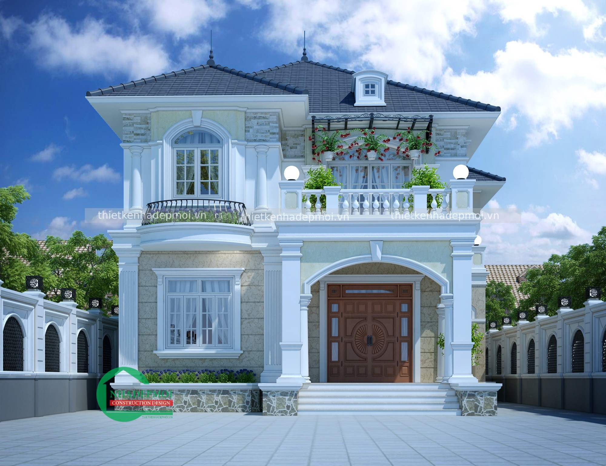 Mẫu biệt thự phong cách châu âu 1 trệt 1 lầu đẹp chị yên