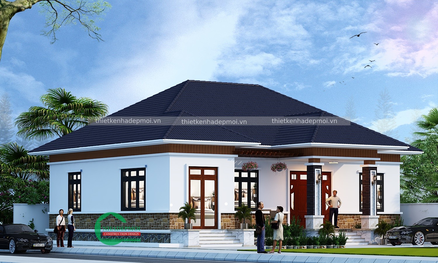 Mẫu biệt thự trệt 4 phòng ngủ hiện đại kiểu châu âu nhà anh văn - msbtvt2020