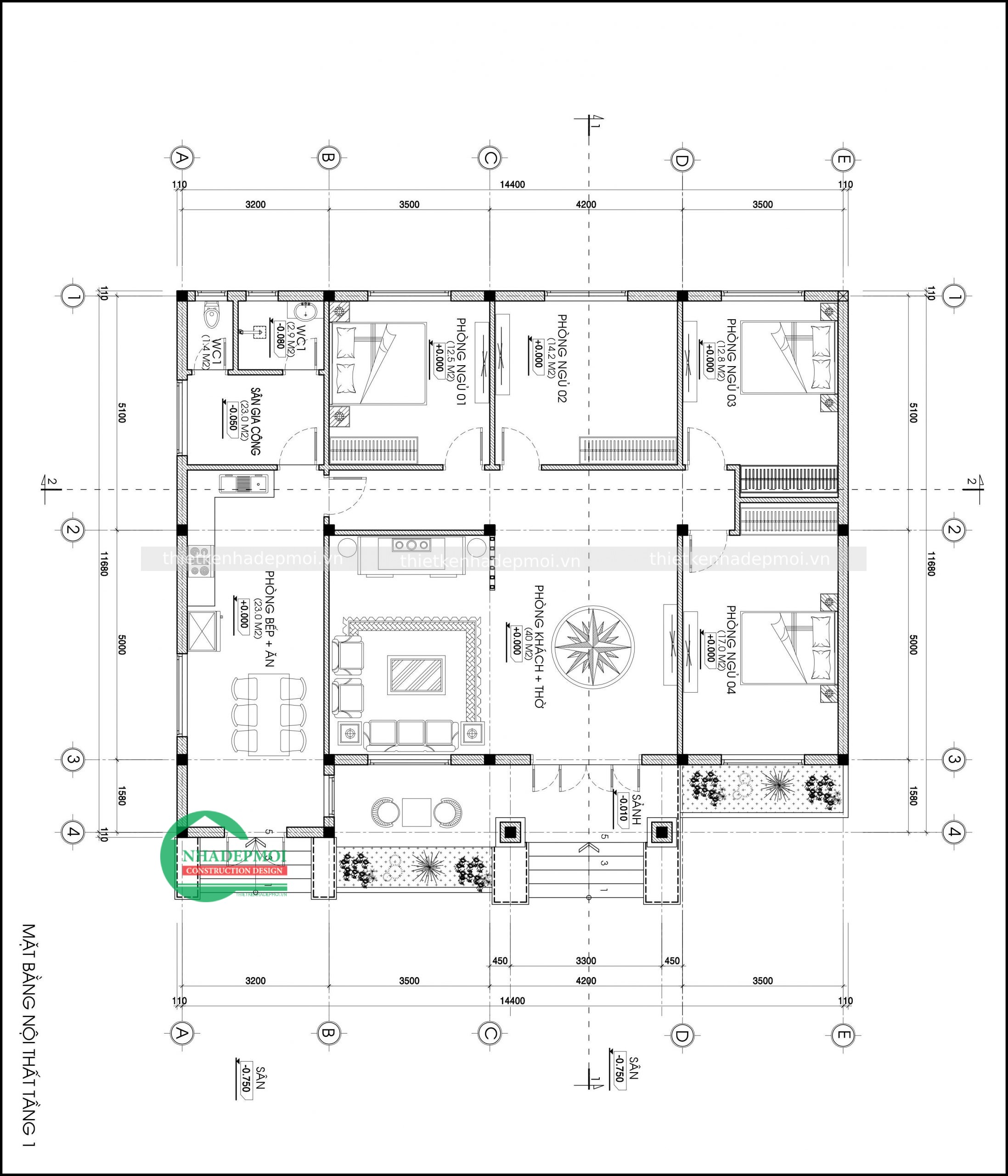 Mẫu biệt thự trệt 4 phòng ngủ hiện đại kiểu châu âu nhà anh văn - msbtvt2020