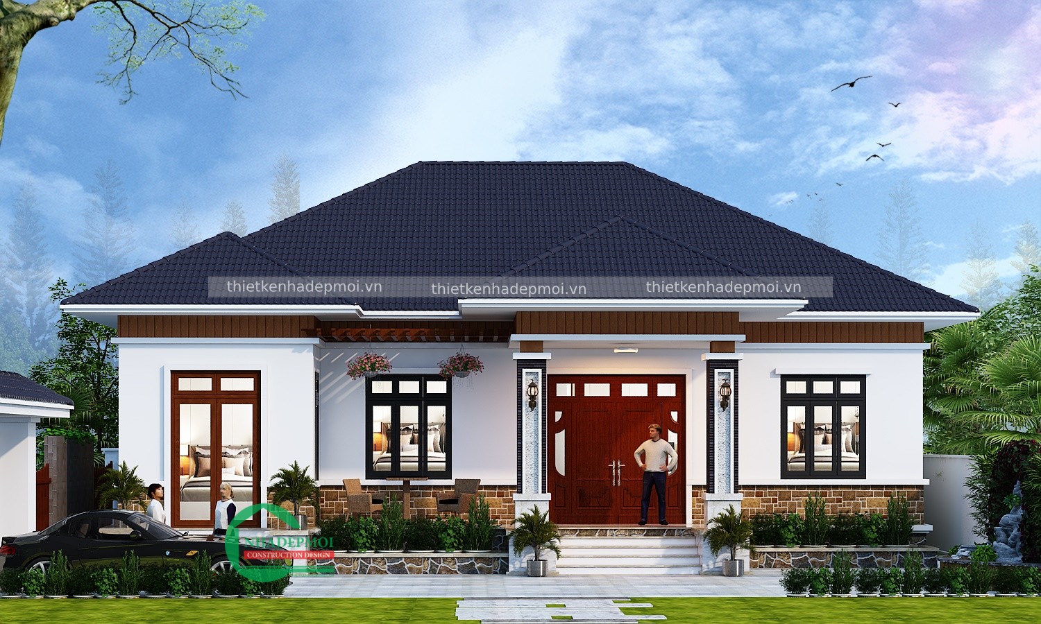 Mẫu biệt thự trệt 4 phòng ngủ hiện đại kiểu châu âu nhà anh văn - msbtvt2020