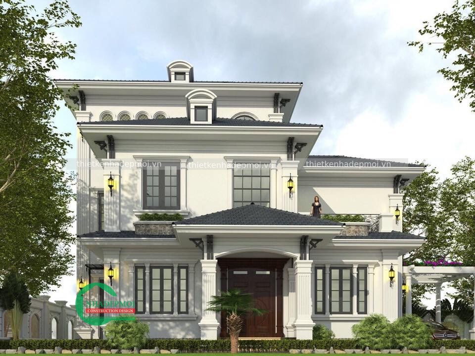 Mẫu biệt thự sân vườn mái thái 2.5 tầng phong cách châu âu