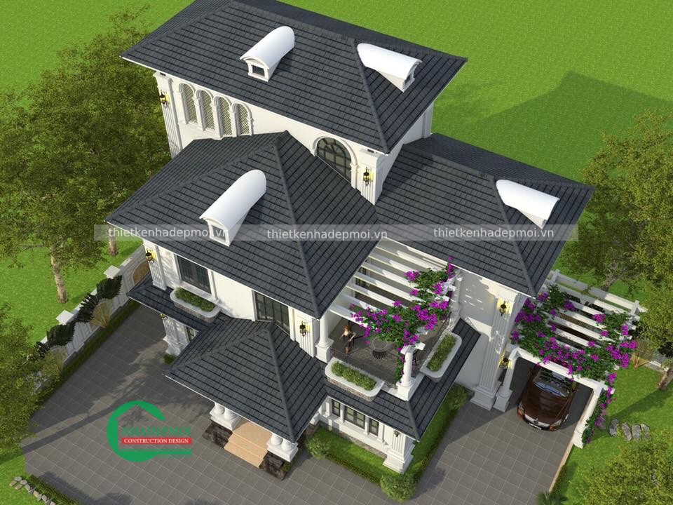 Mẫu biệt thự sân vườn mái thái 2.5 tầng phong cách châu âu
