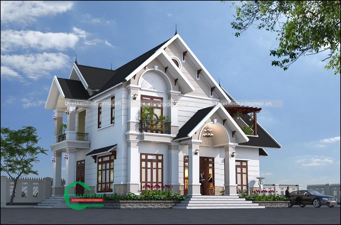 Mẫu biệt thự nhà vườn mái thái đẹp ở nông thôn chị hương anh phương - msbtnv2021