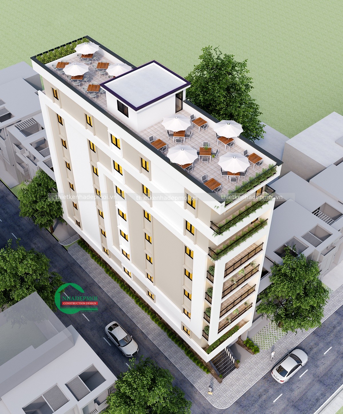 Mẫu thiết kế khách sạn 8 tầng 6x25m có tầng hầm anh ký - msks5m3639