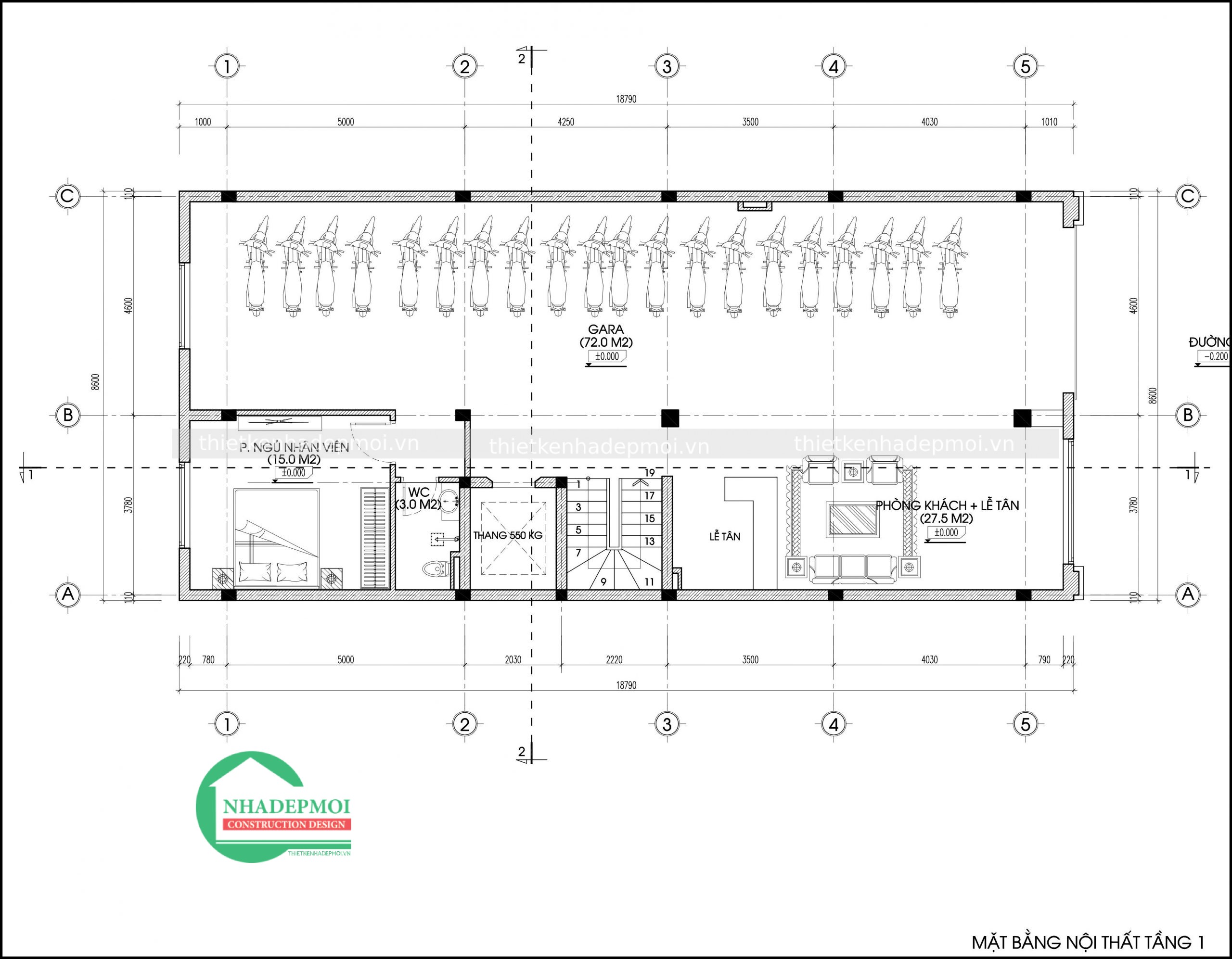 Mẫu khách sạn mini 1 trệt 4 lầu 1 sân thượng mặt tiền 9m
