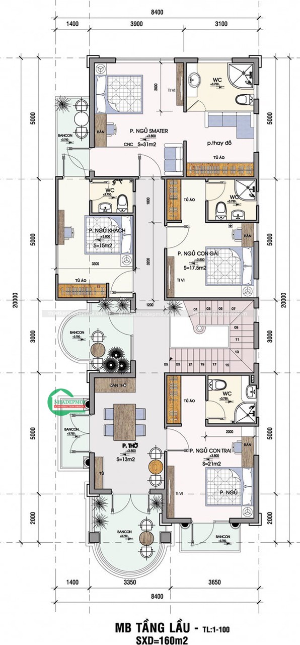 Mẫu biệt thự 2 tầng mái thái hiện đại
