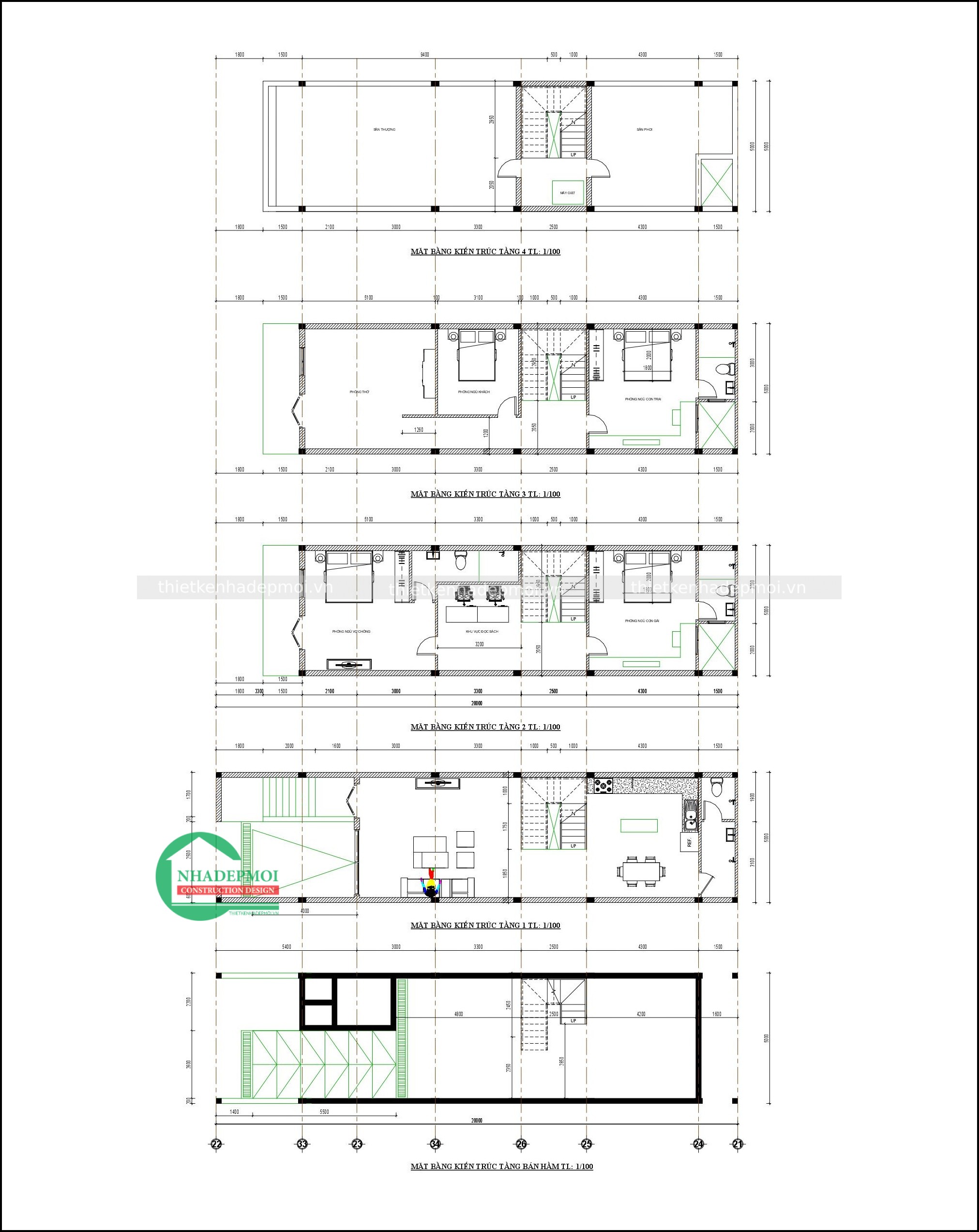 Mẫu nhà đẹp 3 tầng 5x20m mái thái hiện đại anh hoàng - msnp2023