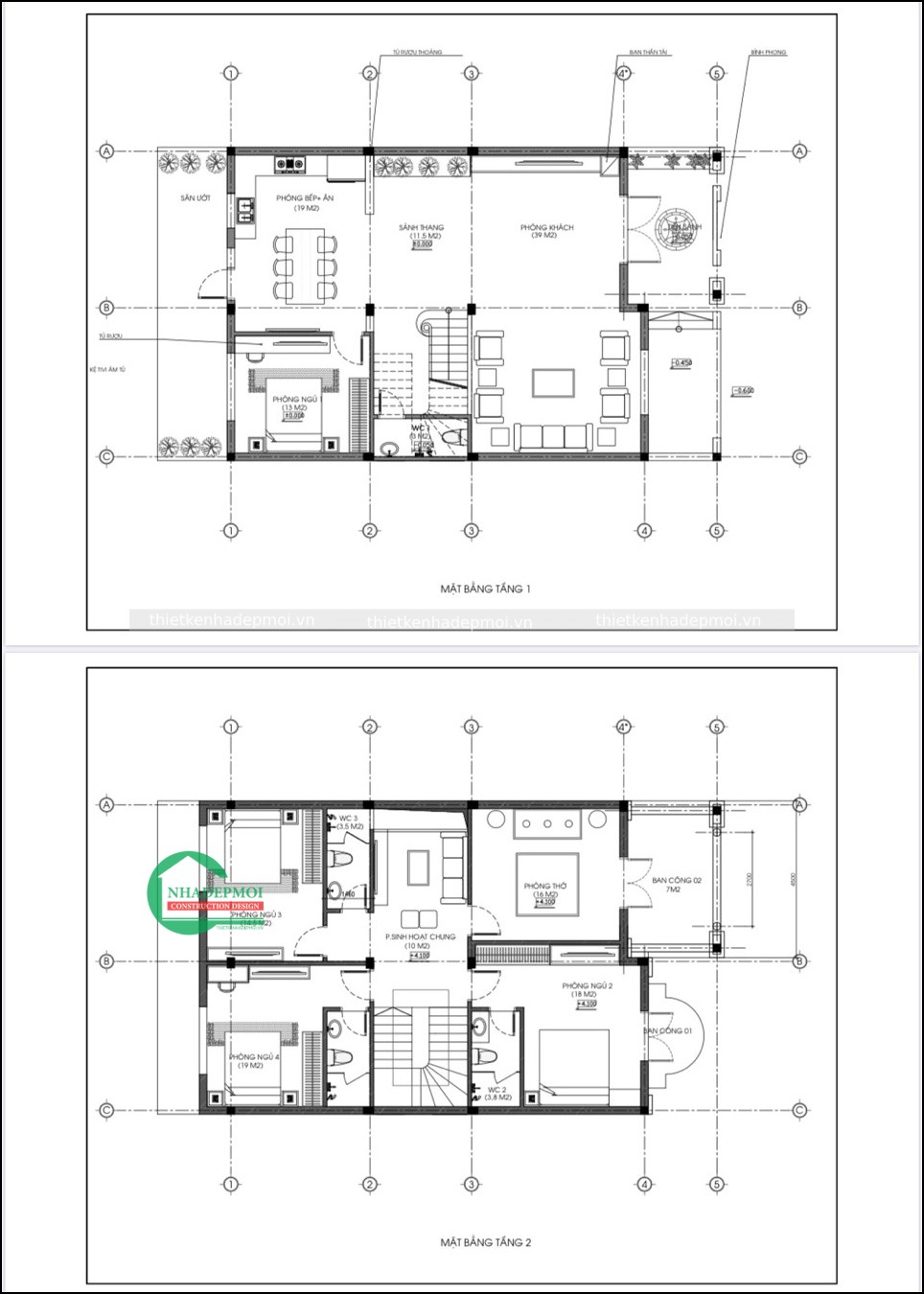 Mẫu biệt thự phố mặt tiền 9m 1 trệt 1 lầu