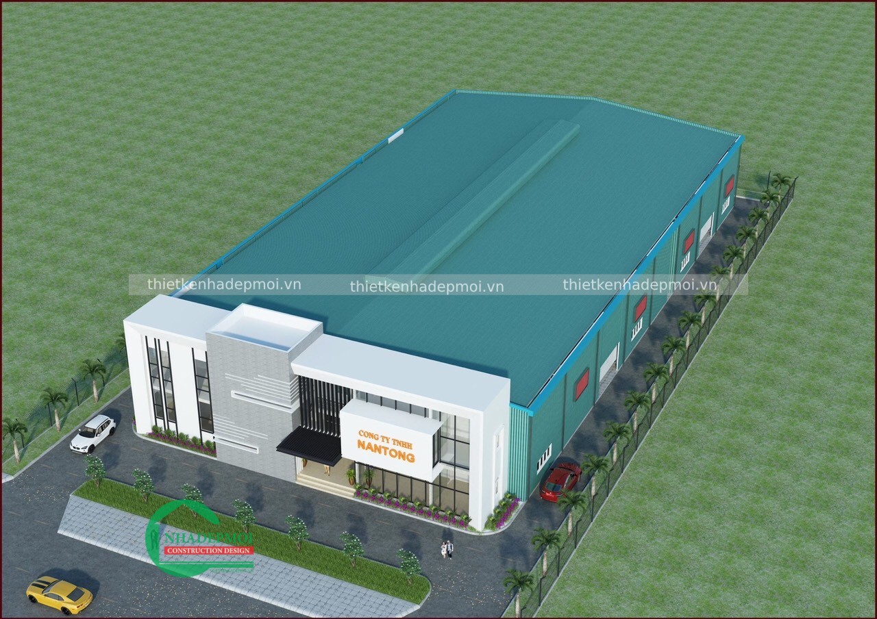 Mẫu thiết kế văn phòng công ty kết hợp với nhà xưởng đẹp - msnx2020
