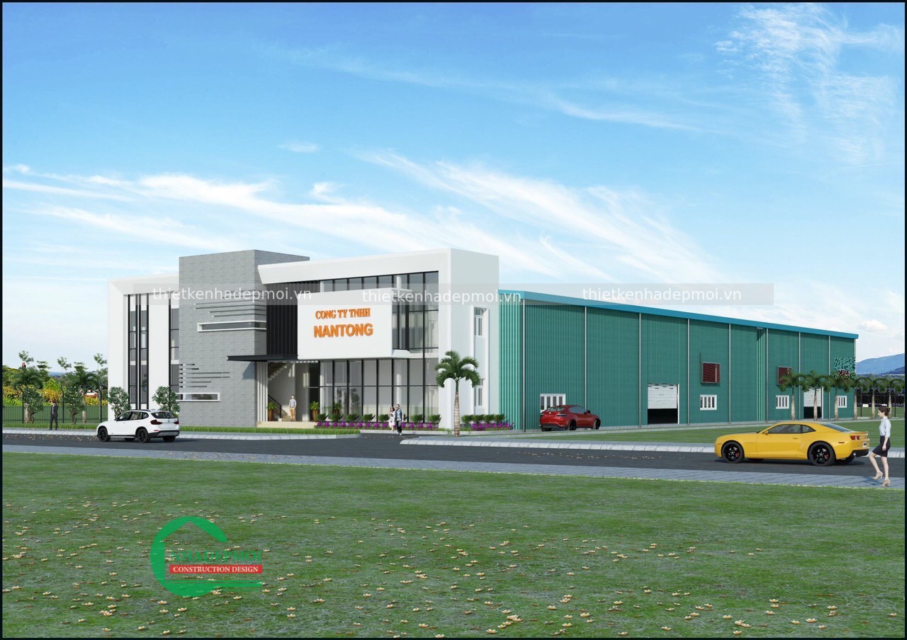 Mẫu thiết kế văn phòng công ty kết hợp với nhà xưởng đẹp - msnx2020