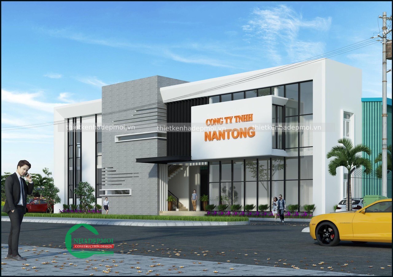 Mẫu thiết kế văn phòng công ty kết hợp với nhà xưởng đẹp - msnx2020