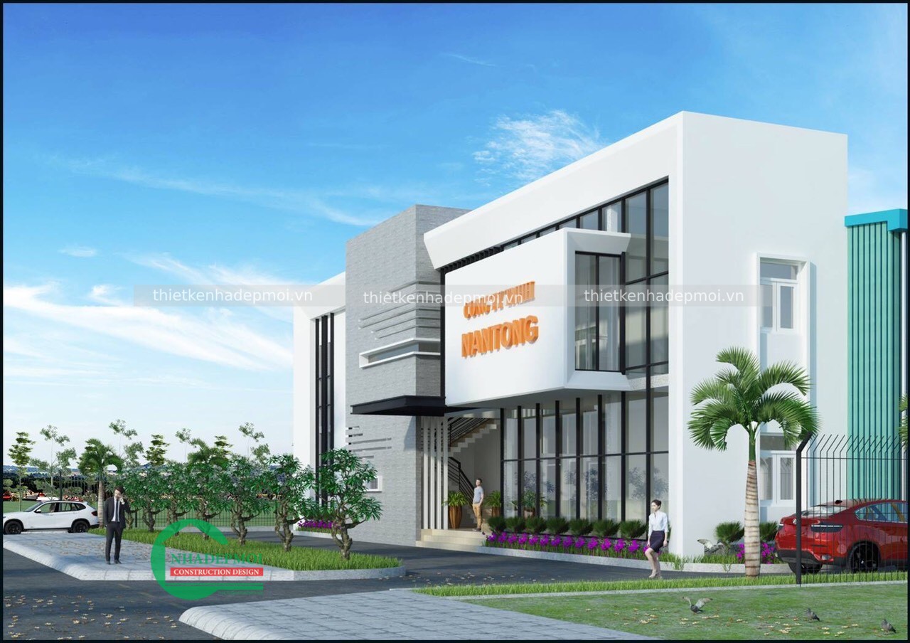 Mẫu thiết kế văn phòng công ty kết hợp với nhà xưởng đẹp - msnx2020
