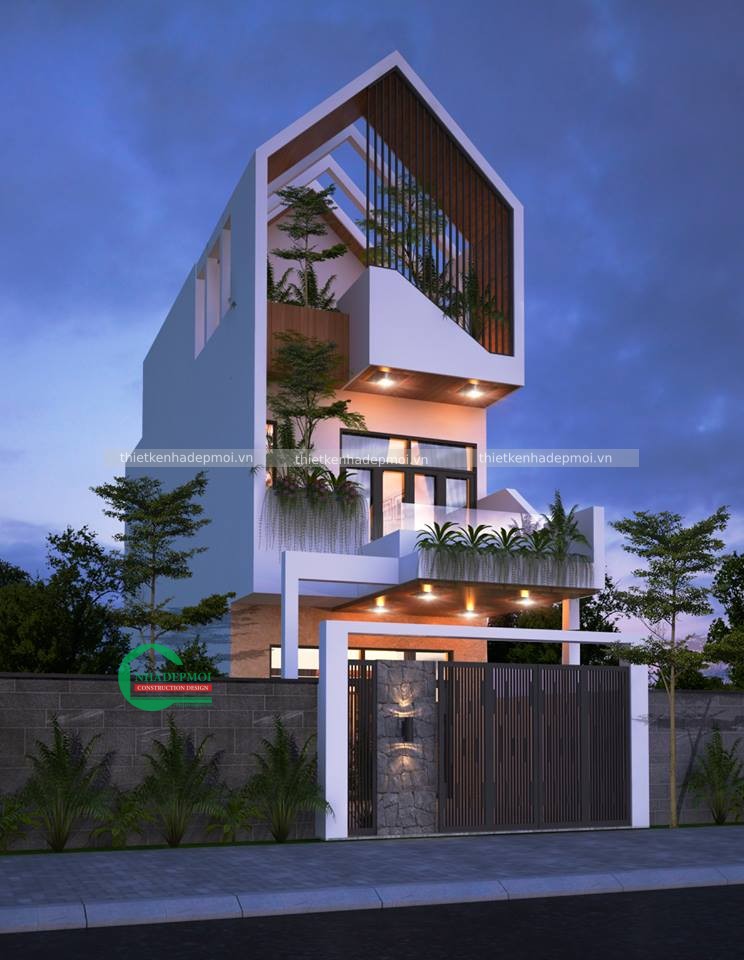 Mẫu nhà 1 trệt 1 lầu 1 sân thượng mặt tiền 5m anh mỹ