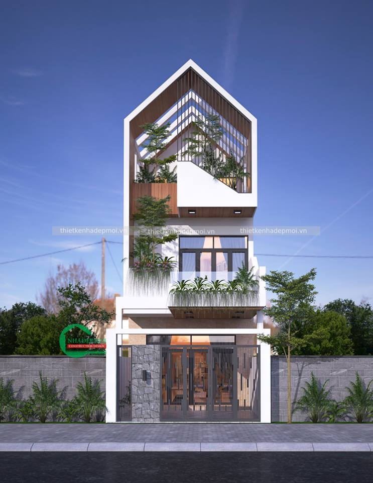 Mẫu nhà 1 trệt 1 lầu 1 sân thượng mặt tiền 5m anh mỹ