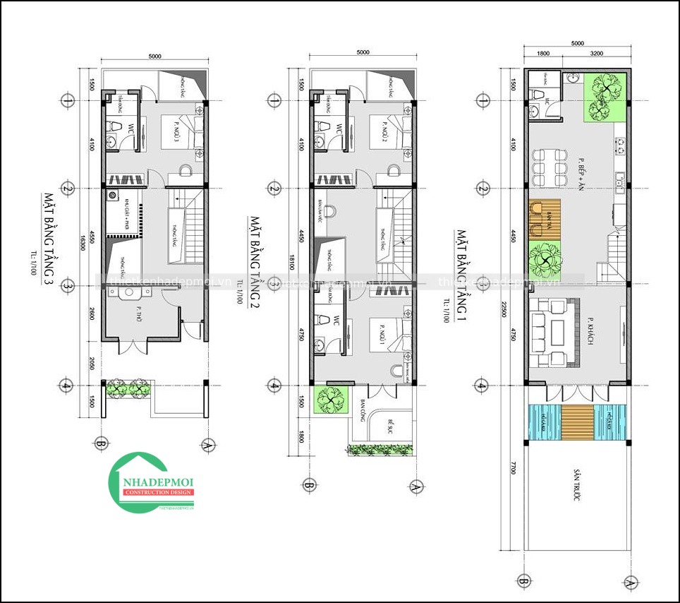 Mẫu nhà 1 trệt 1 lầu 1 sân thượng mặt tiền 5m anh mỹ