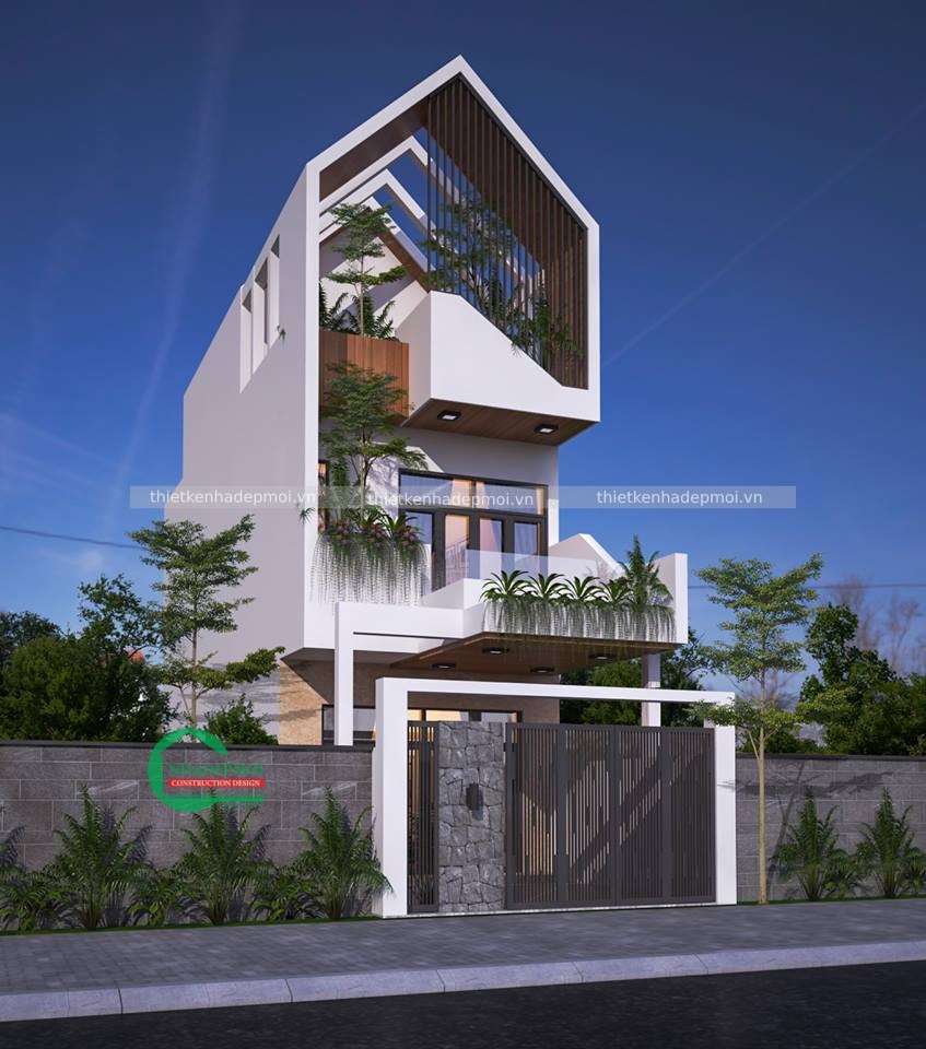 Mẫu nhà 1 trệt 1 lầu 1 sân thượng mặt tiền 5m anh mỹ