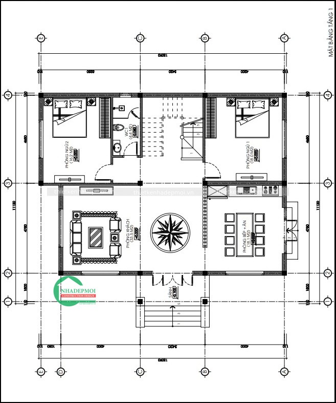 Mẫu biệt thự mái thái 1 trệt 1 lầu 4 phòng