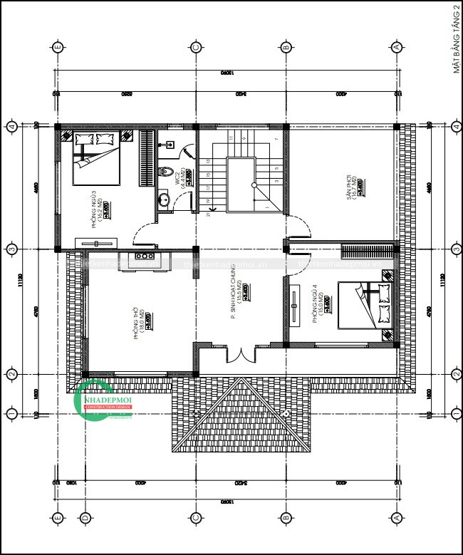 Mẫu biệt thự mái thái 1 trệt 1 lầu 4 phòng