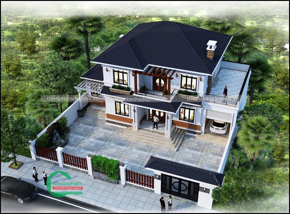 Mẫu nhà 1 trệt 1 lầu mái ngói kiểu biệt thự hiện đại anh đạt - msbtvmn2021